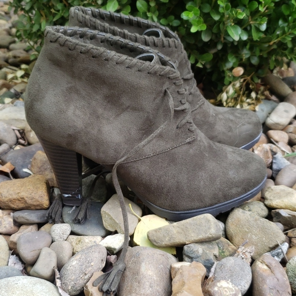 Olive bootie heels